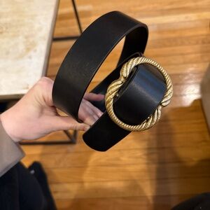 Aritzia Black Belt with Gold Rope Buckle